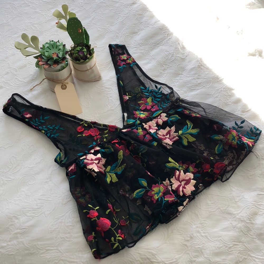 NWT Urban Outfitters Embroidered Black Tank